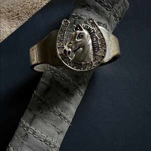 Silver tone Horse Head Bracelet with Crystal Details